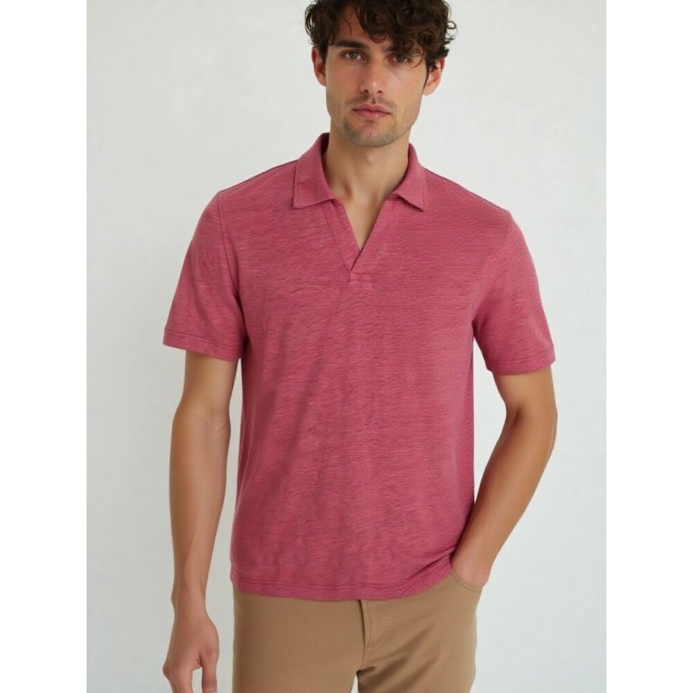BLOOMINGDALES Polo Shirt Mens Small Maroon Red Slub Knit 100% Linen $98